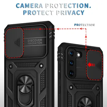 S 21 Ултра 5 Г Луксозен Калъф Слайд-камера Лен Защита за Samsung Galaxy S21 Плюс Пръстен за капака на бронята, Задният панел Поставка на Корпуса S22 + FE