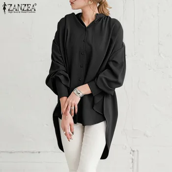 ZANZEA Пролетна блуза с дълги ръкави и пищни ръкави, женска риза с копчета, Елегантна однотонная плиссированная Работна блуза, женски свободни офис върховете