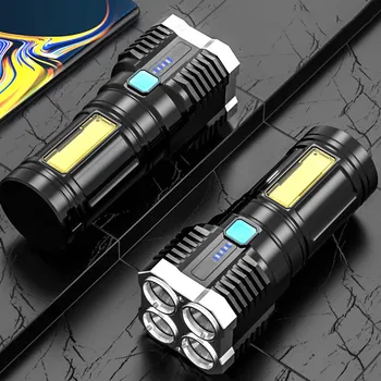 4 Led Фенерче С висок Просвет Супер Ярко Фенерче USB Акумулаторна Фенерче 4 Режима Регулируема Далечен бой Прожектор за извънредни ситуации