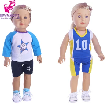 Футболни спортни обувки за 18-инчовата кукли за момичета 43 см, детски кукли с тениска и панталони