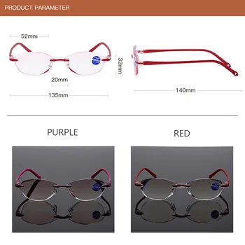 Очила за четене без рамки, с анти-син лъч Дама Жените Диамантени Кройката Овално Четене на Пресбиопия Червени Очила Дамски +1.5 до +4,0