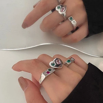 Творческо Сърце Rose пръстен с Цирконий Корейската Звезда на Любовта Зелени Пръстени с Цирконии За жени от Пънк Цветни Кристални пръстени с диаманти Бижута