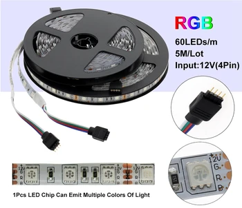 DC12V Led лента 5050SMD 60 светодиода/M САМ Гъвкава светодиодна лампа Водоустойчива RGB 5050 Светодиодна Лента За украса на фоново осветление на телевизора