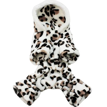 Леопардовая топла зимна hoody за домашни кучета Зимни дрехи за кучета Козината Памучен яке Облекло за кутрета кучета Hoody Гащеризон Пижама Горна дреха Палто