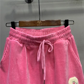 Карамел цвят, бродирани спортни панталони с надпис, Корея, есен-зима, Нови женски свободни широки дамски панталони-зреещи за почивка с завязками на щиколотках
