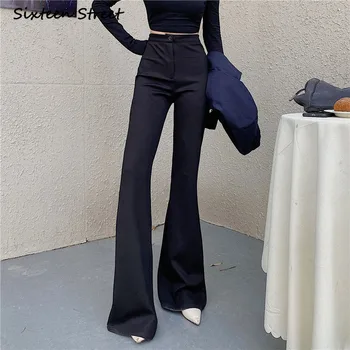 Всекидневен костюм Дамски Панталони Есен-зима черни широки панталони с висока талия, Разкроена панталони, дамски корейски дрехи, Естетична Y2K