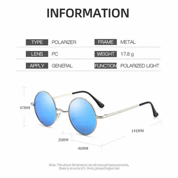 Ретро Слънчеви Очила, Мъжки, Женски Кръгли Поляризирани Очила на Мъже, Жени Марка Дизайнер на Метална Дограма за Прозрачни Лещи на Очила За Шофиране UV400