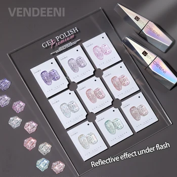 Vendeeni 9 Цветна Сверкающая Бележчица Diamond Гел-Лак За Нокти, Блясък UV-Впитывающийся Гел-Лак С Отразяващ Ефект Гел-Лак За Нокти