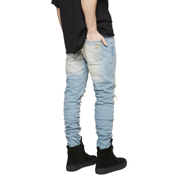 Проблемни черни дънки за Мъже Хип-хоп пропускащи дънкови панталони Луксозни Дизайнерски тънки сини дънкови панталони-молив Здравейте Улични каубойски панталони Мъжки