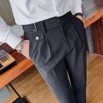 Британският Стил на Есен Нов Бизнес Всекидневен Костюм Мъжки Панталони са плътно прилепнали Панталони Градинска мъжки Однотонная Официално облекло Офис панталони