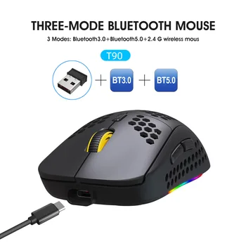 EAOR Нова 3-режимная Мишка с Рассеиванием Топлина 2.4 G Безжична Мишка Bluetooth RGB Светещ Детска Мишка Тип C Акумулаторна Ергономична Мишка