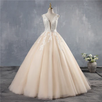 ZJ9149 V-образно деколте Бяла рокля с цвят на слонова кост с мъниста Сватбени рокли 2020 2021бридальное рокля плюс размер 2 4 6 8 10 12 14 16 18 20 22 24 26