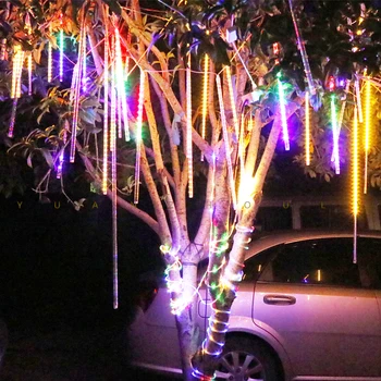 8 Тръби Метеоритен Дъжд Вали LED Струнни Светлини Открит Водоустойчив Венец Празнична Лента Светлина Коледен Декор за Седене на Улицата