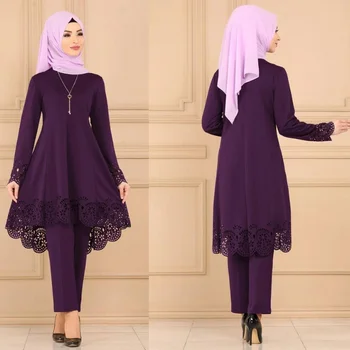 новият сезон на комплекти от три елемента и панталони с лазерни мюсюлманските жени Турция дълго мюсюлманската рокля с цепка Абая Рамадан кафтан ислямска облекло