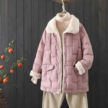 EleeMee Плюс Размер M-4Xl 2022 Зимно палто за жени Тънки свободни дебели топли паркове Руно Нов прием на Ежедневни дамски яке