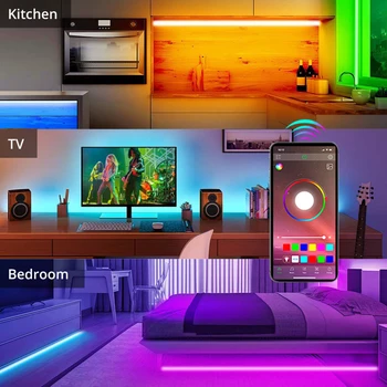 5050 RGB Led лента Промяна на Цвета на led крушки с приложение/дистанционно управление Синхронизация на музика Начало Декор за вашата Кухня, Спалня Бар