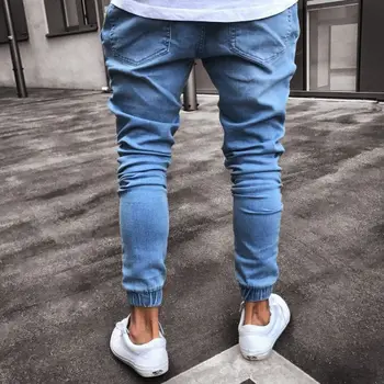 Нова мода за Мъже скъсани тесни байкерские дънки Разрушени издържат плътно прилепнали дънкови панталони Мъжки градинска облекло за хип-хоп дънки homme