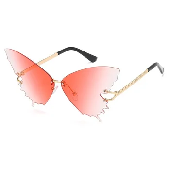 Слънчеви очила без рамки с пеперуда Женски Луксозни маркови дизайнерски извънгабаритни Steampunk красят фестивал на брил очила Реколта очила с UV400