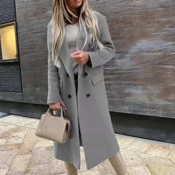Дамско палто в голям размер, Елегантно зимно яке с дълъг ръкав За жени 2021 обикновена топло палто Женски двубортные ежедневни дълги якета