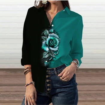 2021 Дамски градинска Ежедневни тениска с V-образно деколте дамски модни тънка дрехи с дълъг ръкав, Дамски работно облекло, Елегантни блузи на копчета голям размер