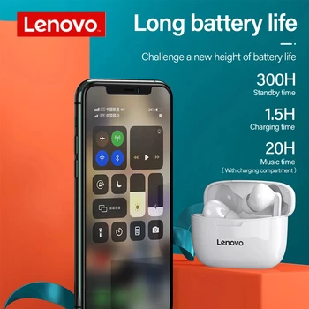 Lenovo Безжични Слушалки XT90 TWS Bluetooth 5.0 Спортни Слушалки Сензорен Бутон Водоустойчивост IPX5 тапи за уши с зарядно устройство скоростна 300 ма