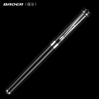 Истинска химикалка писалка Baoer 521 с роликовым топка Цельнометаллическая матова черна химикалка писалка с роликовым топка Silver скоба 0,5 мм и среден Бизнес съвет офис консумативи