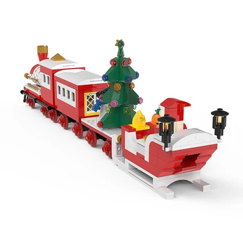 MOC Коледен Влак Строителни Блокове Комплект Дядо Коледа Дърво Снежен човек Елен Архитектура Тухли Модел на Детския Мозък Пъзел Играчка за Коледен подарък