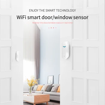 Алекса Google Home Sasha Smart WiFi Сензор за врати, Датчици за отваряне / затваряне на врати WiFi Приложение Известие Сигнал поддръжка на алармени системи
