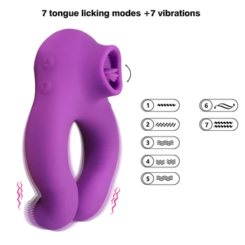 Секс играчки за мъже с Пръстен за член на Вибратор Чифт Пръстени за Пениса 7-Степенна Близането език Нещастници Стимулация на клитора на пениса
