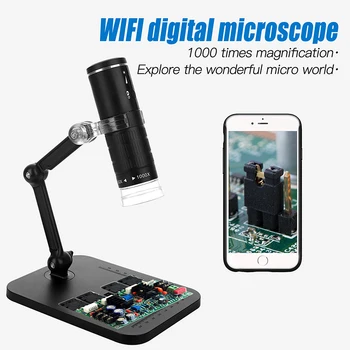 Безжичен Дигитален Микроскоп с Ръчно USB HD Инспектиращата Помещение 50x-1000x Увеличение с Гъвкава Стойка За iPhone, iPad PC