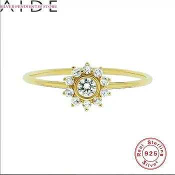 Помощник 925 сребро Пръстен със слънчеви цветя За жени INS Просто нишевое Златен пръстен с диамант Дизайн на бижута-Годежни пръстени Размер 6 7 8