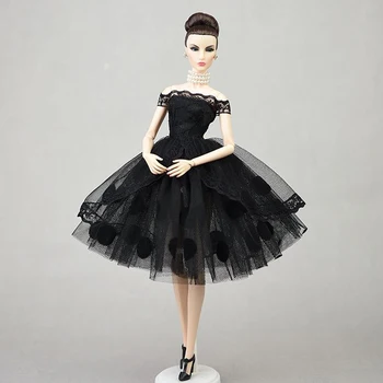 Черно дантелено рокля на точки за кукли Барби Костюми, Рокли за партита Принцеса Дрехи за кукла Blythe Облекло 1/6 Аксесоари за кукли Играчка