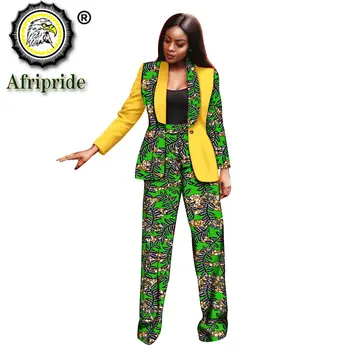 Африкански костюм за жени Палто Дашики и Панталони с принтом Комплект от 2 теми Официално Облекло комплект яке, Прилепнали панталони пълна дължина S2026036
