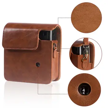 Черна / Кафява чанта от изкуствена кожа Калъф за Фотоапарат с моментално филм Instax Mini 40 с пагон