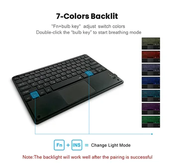 RGB Тъчпад, Клавиатура Bluetooth Безжична Осветление за Детска Teclado за 7 8 9 10 10,1-- инчов Таблет Лаптоп, Ipad, Android, Windows и IOS