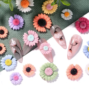 Малката Маргаритка Аксесоари За нокти Плоски Цвете Смола 10 мм Бонбони Цвят 3D Модни Декорации за нокти DIY