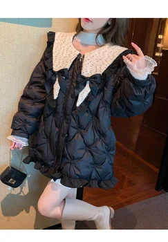 2022 Зимни дамски Нова мода в корейски стил, скъпа яке с памучна подплата, дамски студентски фея, плътен куклен яка, памучно палто