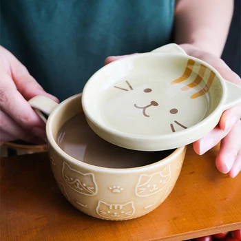 Японски Карикатура на Котка Чаша Марка Кафеена Чаша с капак, Керамични Хубава Чаша за мляко Пара Чаша за закуска Офис Стъкло за водата KEDICAT