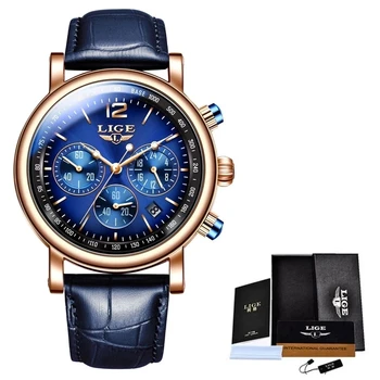 2022 Нов Топ-марка LIGE Луксозни дамски часовник Водоустойчив Кожена каишка Дамски кварцови часовници, Модни дамски ръчен часовник от Дата Часовник+Кутия