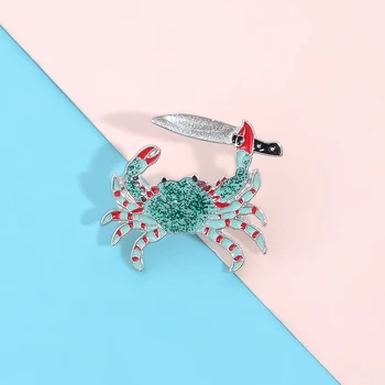 Моделиране на раци эмалевые игли с нож творчески брошки Забавни икони животни Раница бижута, Модни игли Подаръци за приятели