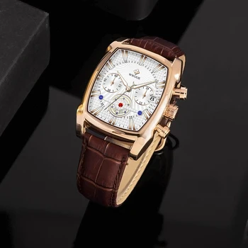 2021 WWOOR Спортни часовници За мъже на Най-луксозната марка, Непромокаеми кожени кварцови часовници За мъже Часовник Хронограф Relogio Masculino