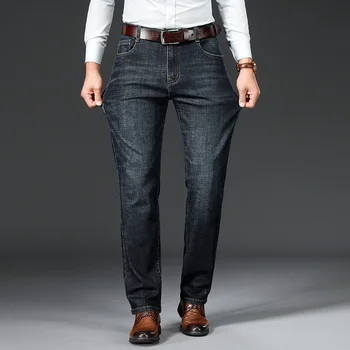 2021 Есен Нова Бизнес Мода Прости Дънки за Мъже Класически Стил Обичайната Засаждане на Памук еластичен деним Панталони Мъжки марка дрехи