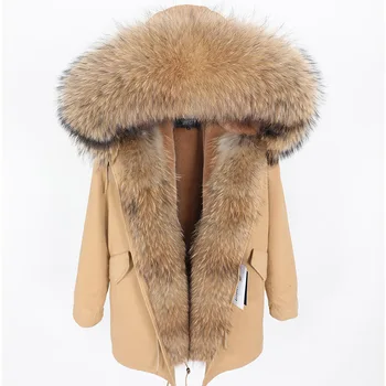 2021 Нова зимно дамско яке с яка от естествена кожа на миеща мечка Дамски дрехи Гъст топло палто Дамско яке Паркове на Горно облекло
