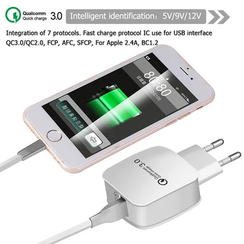 QC3.0 Зарядно устройство за Бързо Зареждане на 3.0 EU/US Стенни 18 W Бързо Зареждане на USB зареждане за iPhone Xs S10 на Samsung Xiaomi Huawei LG Usb кабел