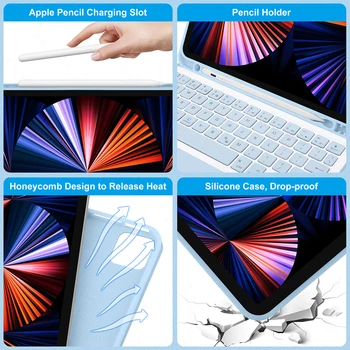За iPad Pro 12.9 Калъф 2020 2021 2018 За iPad pro 12 9 Калъф 2021 Funda с Bluetooth клавиатура и мишка за Apple Молив Отвори
