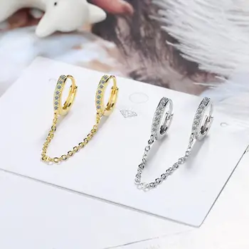 Мода Crystal 2 Дупки Двойна Пиърсинг Пискюл Верига Многоцветен Обръч За жени Обеци, Обеци Малък Подарък Бижута Обръч M9W5