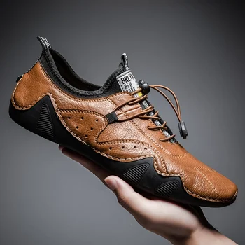 2022 Нова кожена обувки, Мъжки маратонки на равна подметка Удобни мъжки обувки, ръчно изработени Ежедневните модерни мокасини Zapatos Deportivos Para Hombres