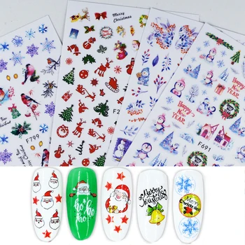 Коледна Елха Дядо Чорапи Стикер за нокти Лосове Сани направи си САМ Слайдер за нокти Снежинка Цветя 3D Самозалепващи стикер за декорация на нокти