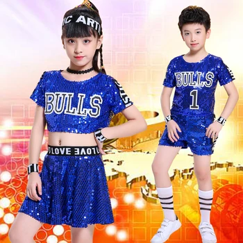 Детски пайети Джаз танц костюм за чирлидинга за момчета и момичета Костюм за модерни танци-детски танцови костюми в стил хип-хоп