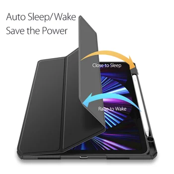 Нов Кожен калъф за таблет за iPad Pro 11 2020 2021 Серия Smart Sleep Wake Mini_maxi с държач за моливи с тройна стойка Отзад